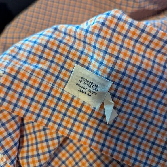 Ralph Lauren Shirt Mens Large Orange Blue Plaid Oxford Pony Preppy Long Sleeve - Picture 3 of 6